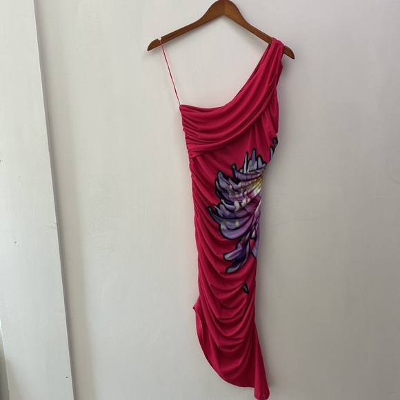 NWT Zara Side Flower Pink Draped Dress, Size S - Picture 7 of 15